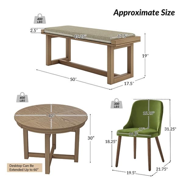 dimension image slide 1 of 4, HULALA HOME Jose Modern Wooden 6 piece Dining Sets