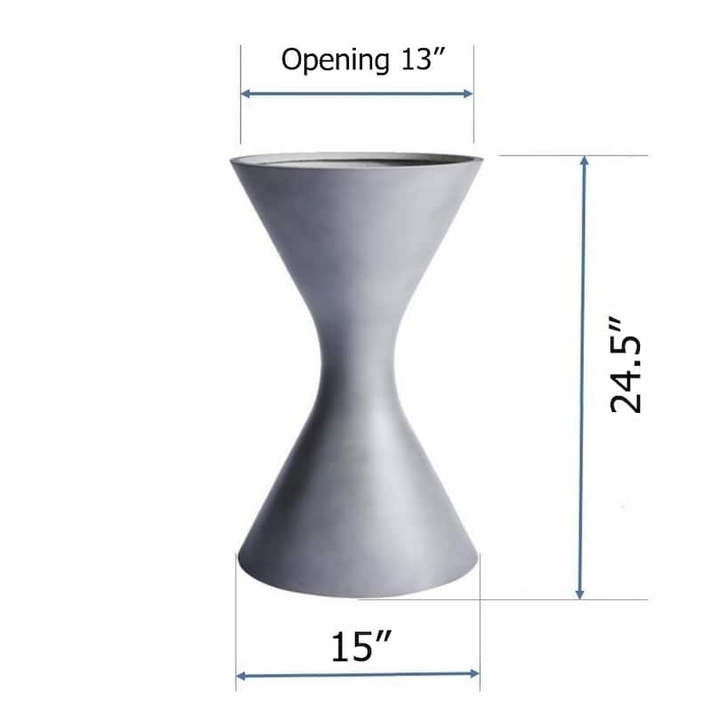 DreamPatio San Francisco Fiberstone Hourglass Planter for Indoor/Outdoor - Grey