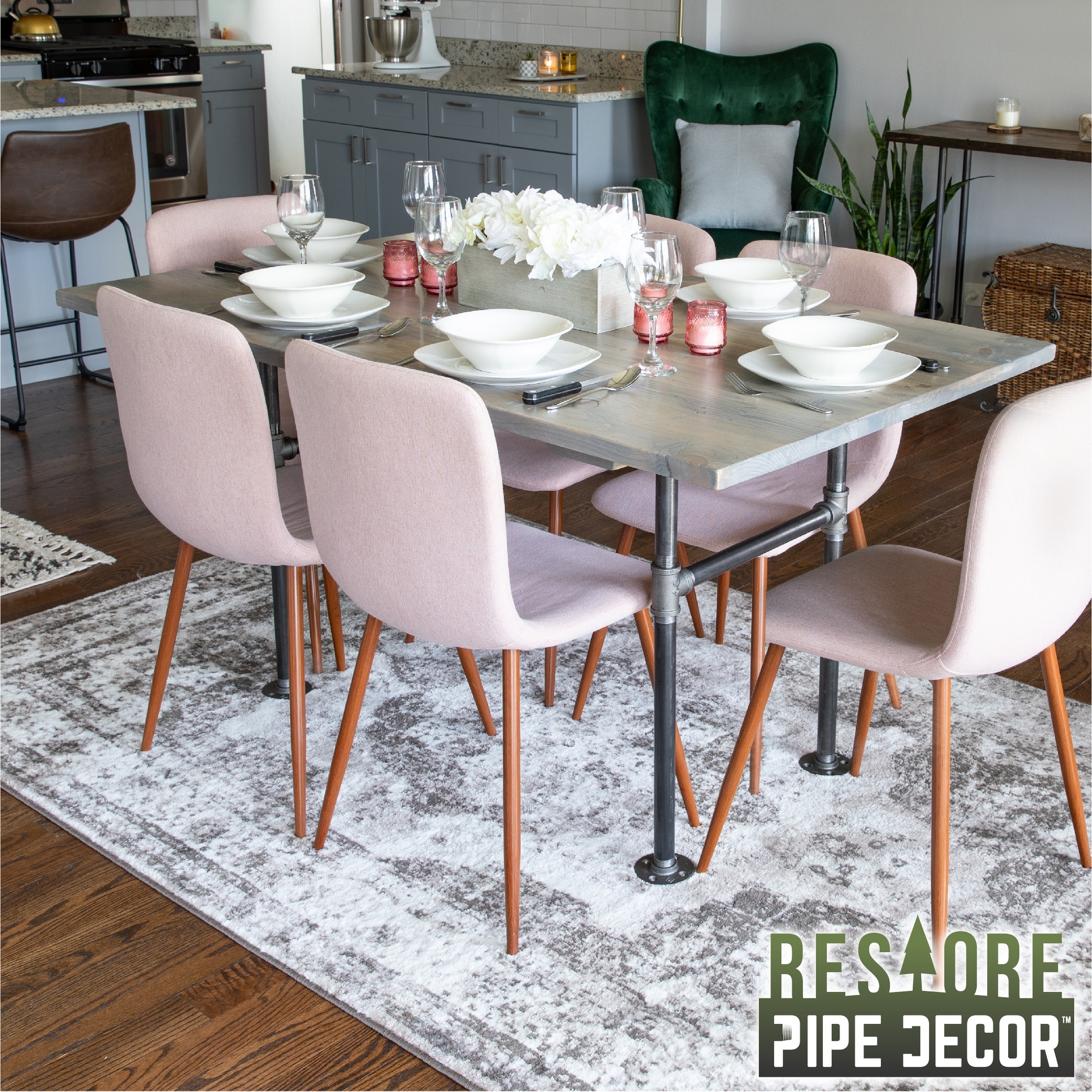 PIPE DECOR Solid Wood Reclaimed Dining Table with Authentic