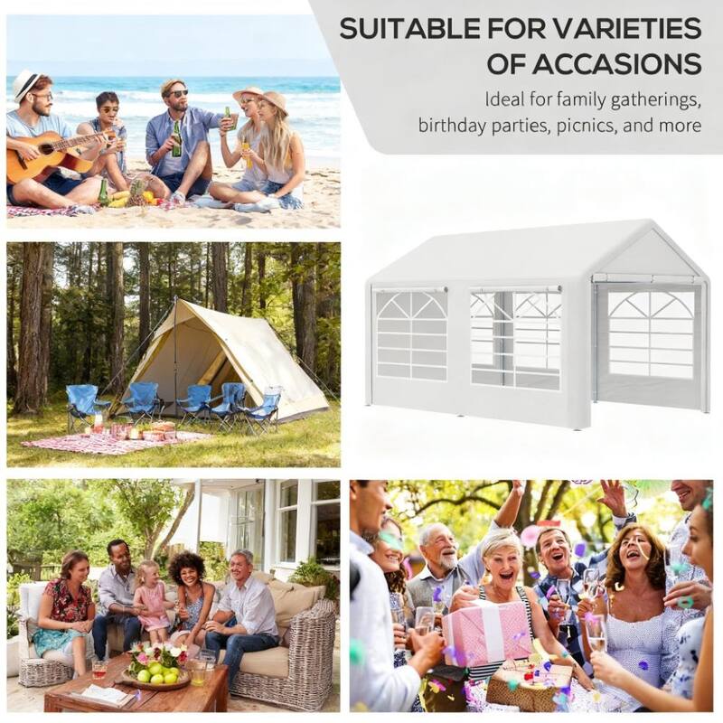 White Party Tent 10' x 20' Heavy Duty Party Tent Large Canopy Tent, Sun Shade Shelter