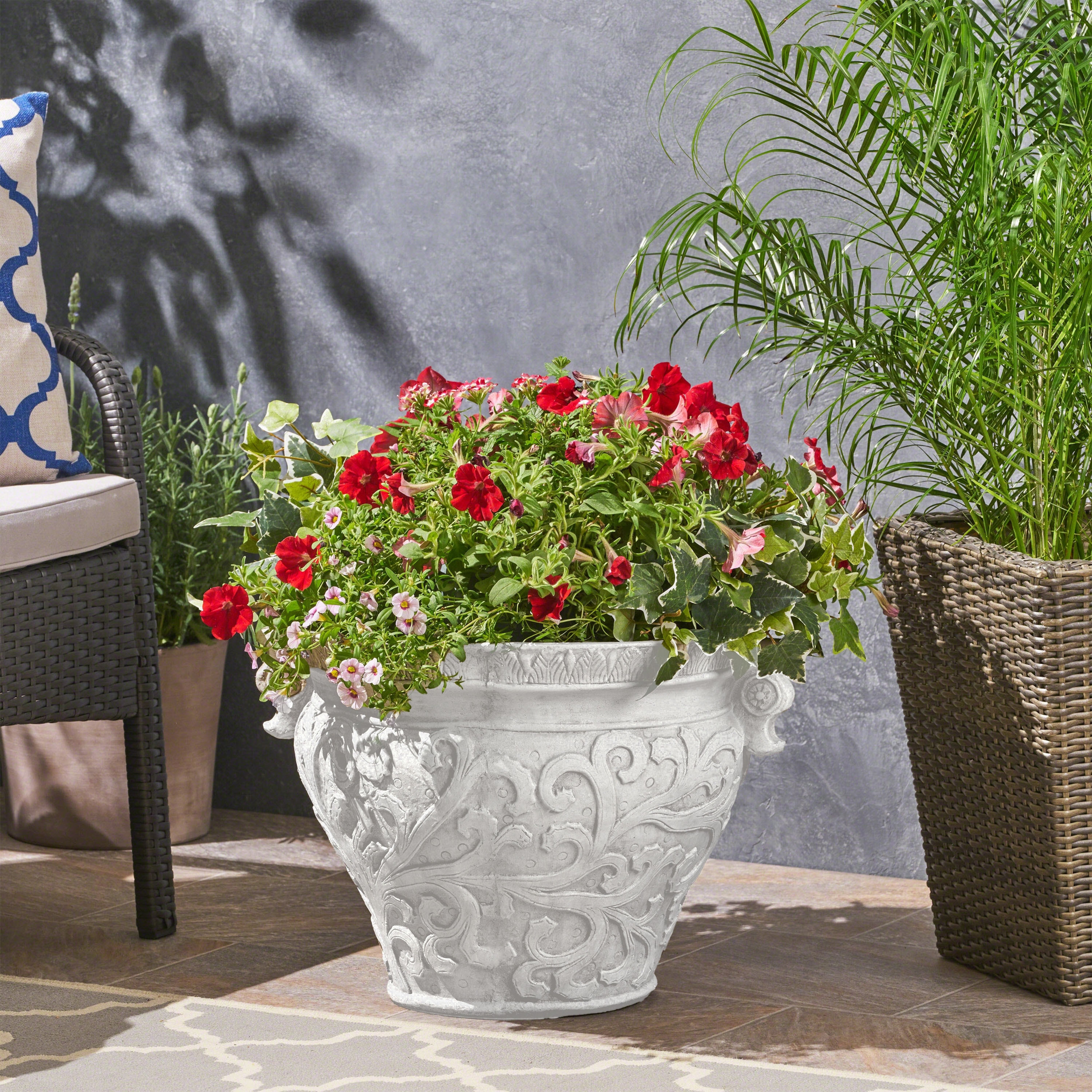 Handmade Antique White Indoor-Outdoor Planter, for Flowers and Plants