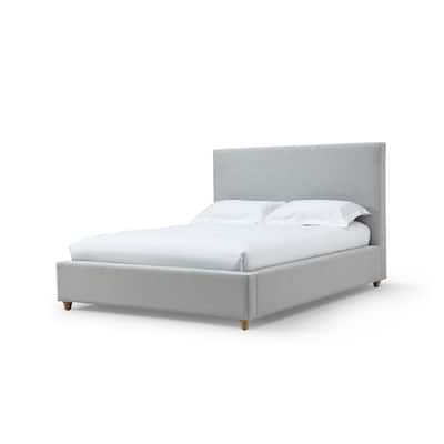 Azin Modern King Size Platform Bed, Panel Headboard, Light Gray Upholstery