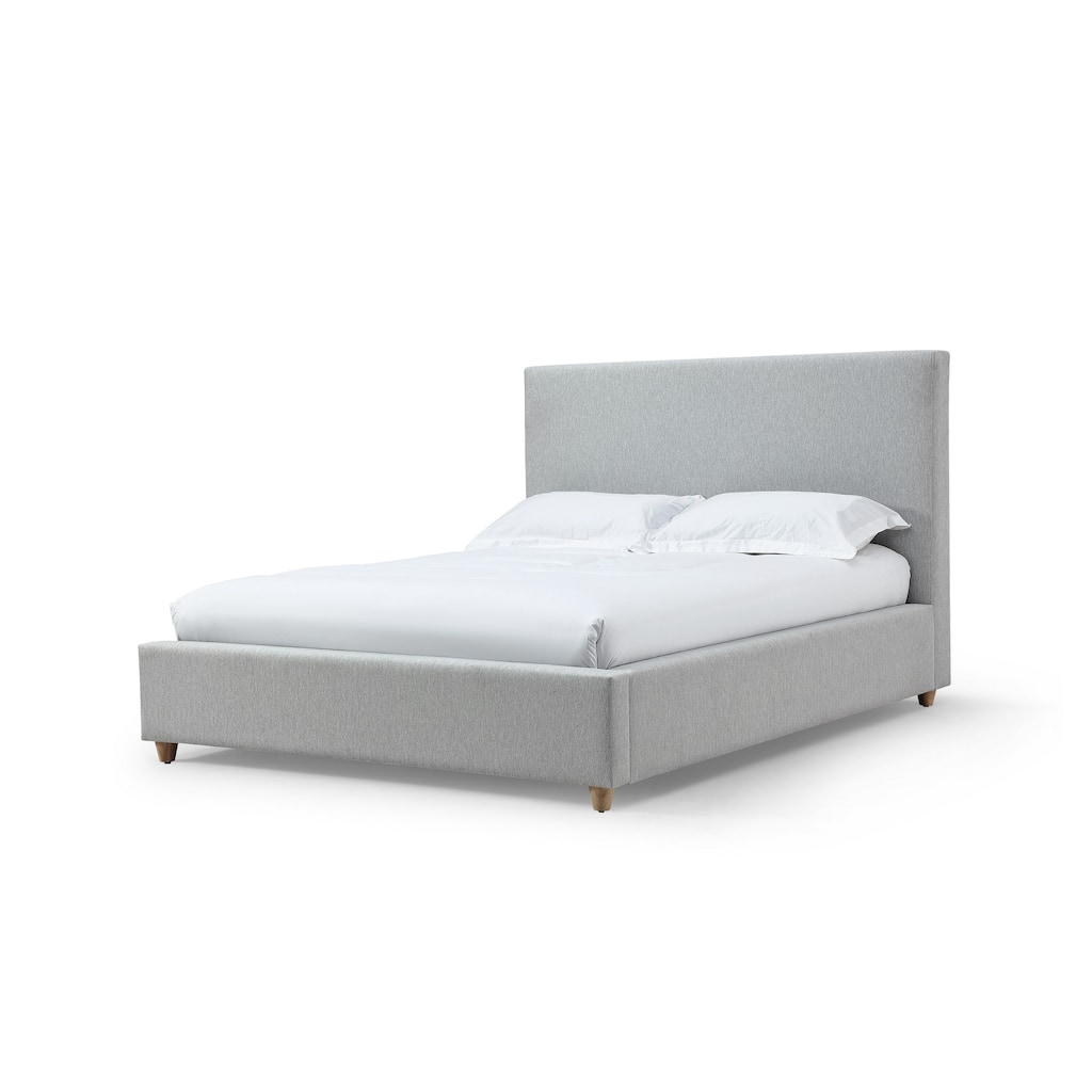 Azin Modern King Size Platform Bed, Panel Headboard, Light Gray Upholstery