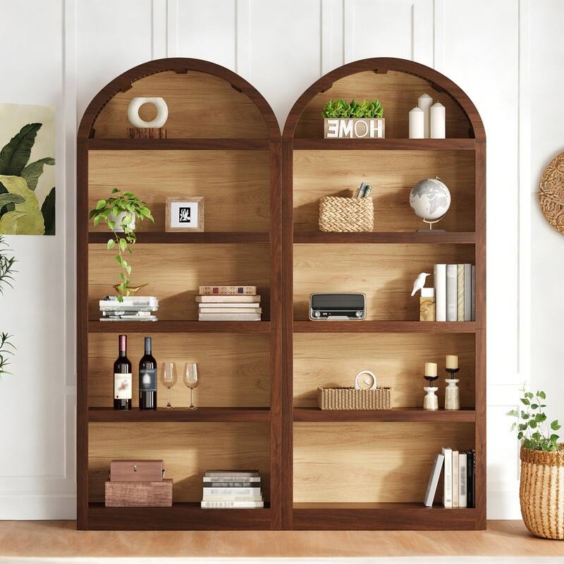 Farmhouse 68.8" Tall Freestanding Bookshelves Set of 2, 5-Tier Display Bookcase Arched Top for Living Room, Bedroom, Home Office