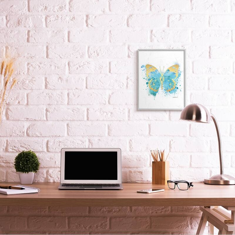 Stupell Abstract Butterfly Turquoise Blue Paint Splatter Framed Wall Art