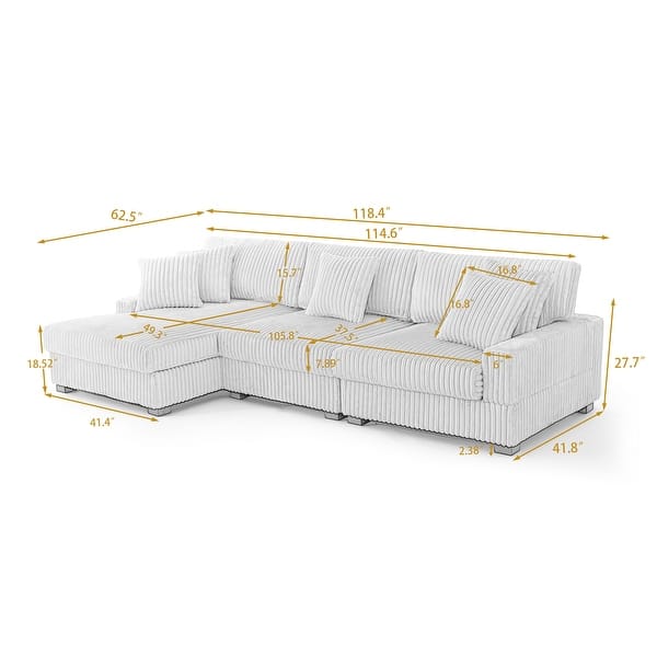 dimension image slide 4 of 5, 118.4"W Plush Modular Sectional Sofa with Pillows