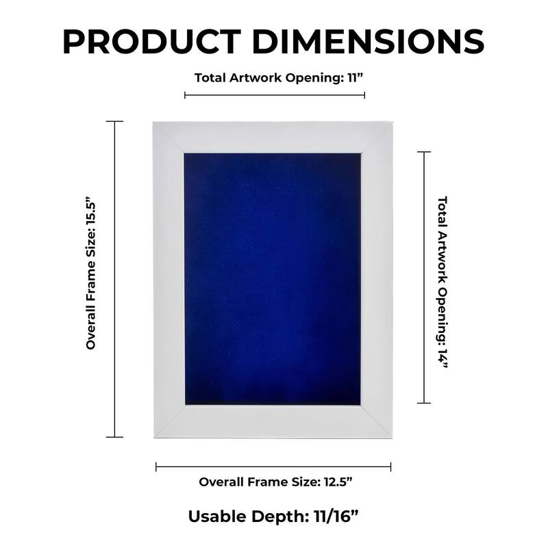 11x14 Shadow Box Frame White Wood | With a 3/4" Usable Display Depth | Includes a Royal Blue Real Suede Texture Acid-Free