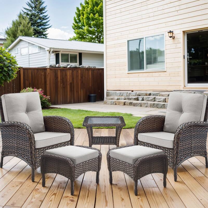 Outdoor Patio Chairs Ottomans with Side Table - Beige - Brown - Brown - Beige