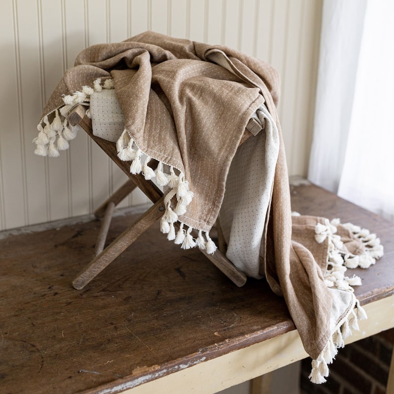 Foreside Home & Garden Reversible Throw Blanket Brown Cotton