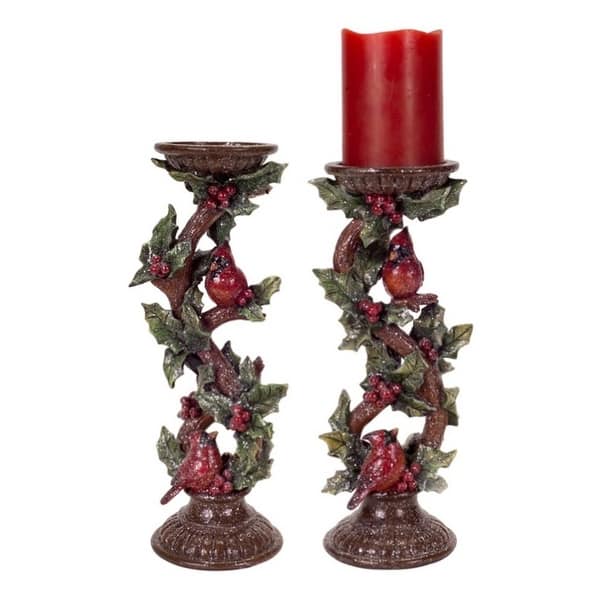 Shop Set Of 2 Cardinal Bird And Holly Leaf Candle Holders 13 25
