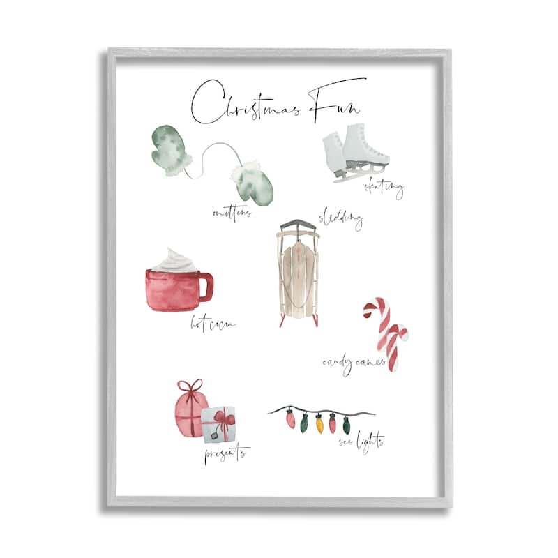 Stupell Christmas Fun Illustrated Item List Festive Holiday Traditions Framed Wall Art