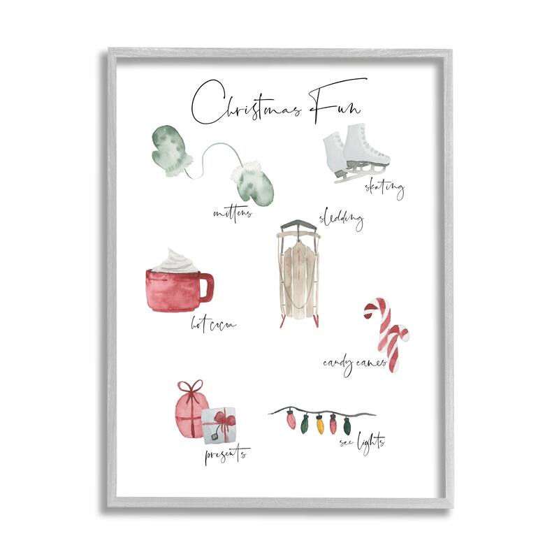 Stupell Christmas Fun Illustrated Item List Festive Holiday Traditions Framed Wall Art
