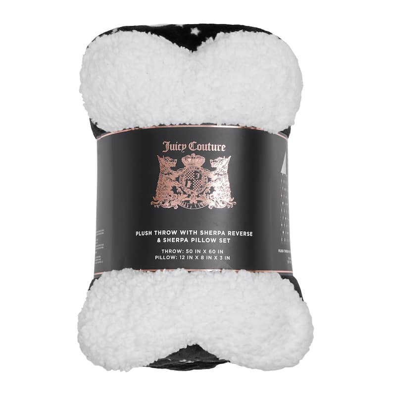 Juicy Couture Paw & Heart Plush Throw and Sherpa Bone Pillow