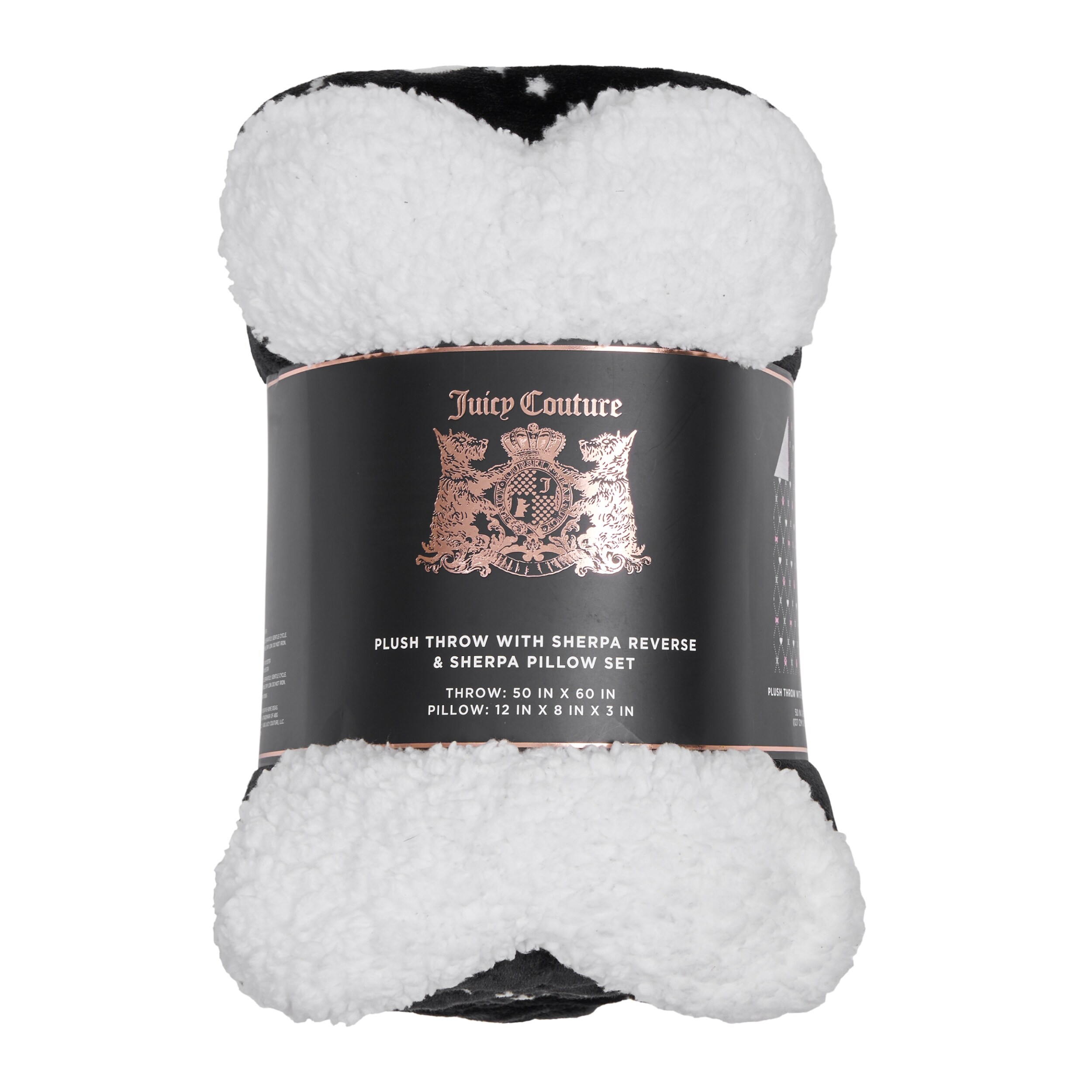 Juicy Couture Paw Heart Plush Throw and Sherpa Bone Pillow