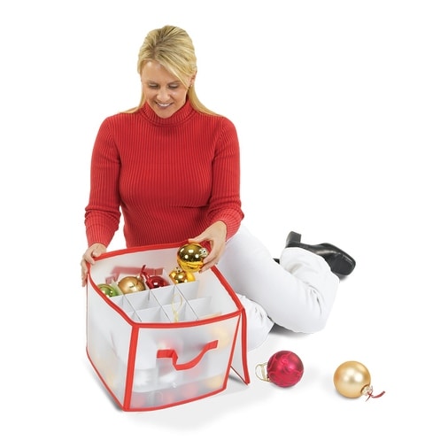12" Red and Clear Zip Up Christmas Ornament Storage Bag - Holds 64 Ornaments