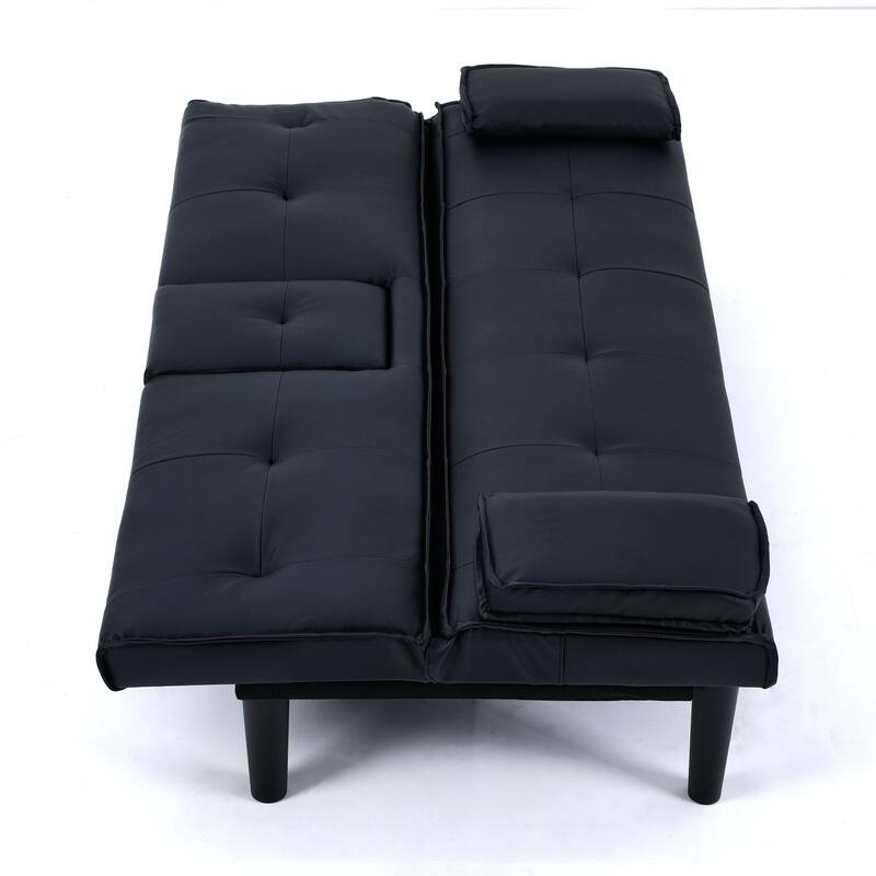 67-inch Black PVC Multi-functional Foldable Sofa Bed with Cup Holder