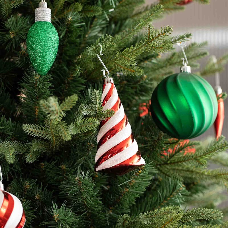 Glitzhome 178ct Christmas Ball Shatterproof Ornaments with Candy Picks & Ribbon Bow (Set of 191)