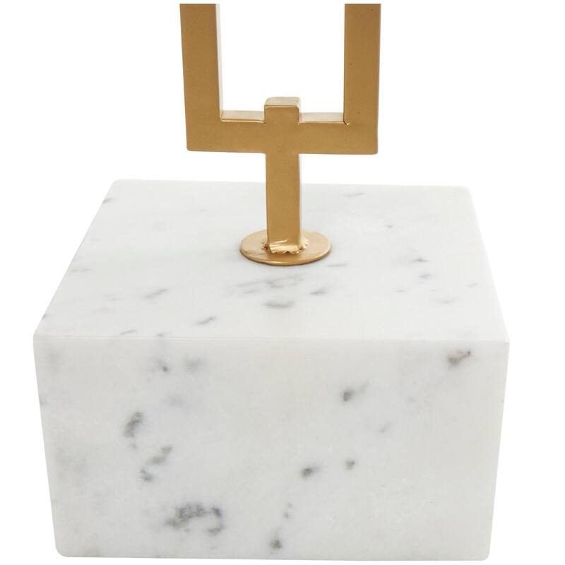 White Marble Geometric Accent Table with Gold Metal Rectangular Stand