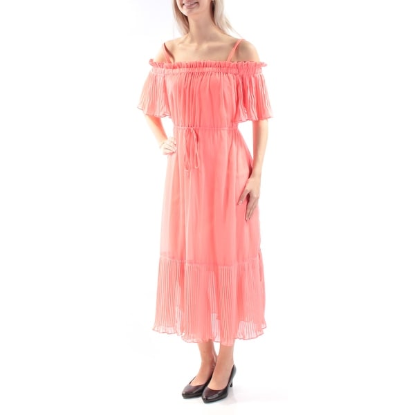 coral tea length dress