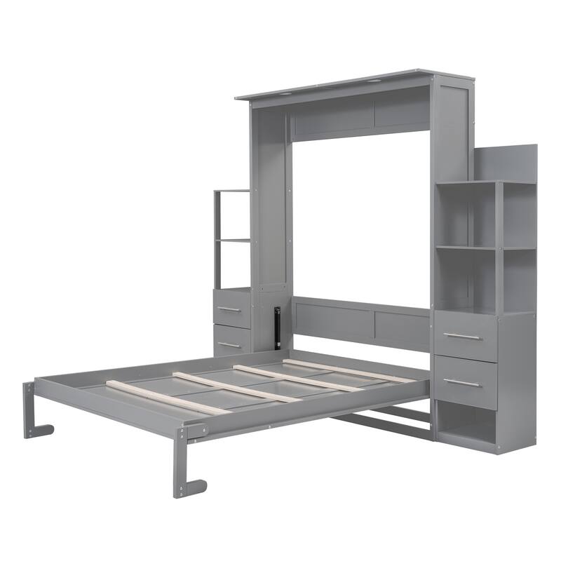 Queen Size Murphy Bed Wall Bed with Shelves