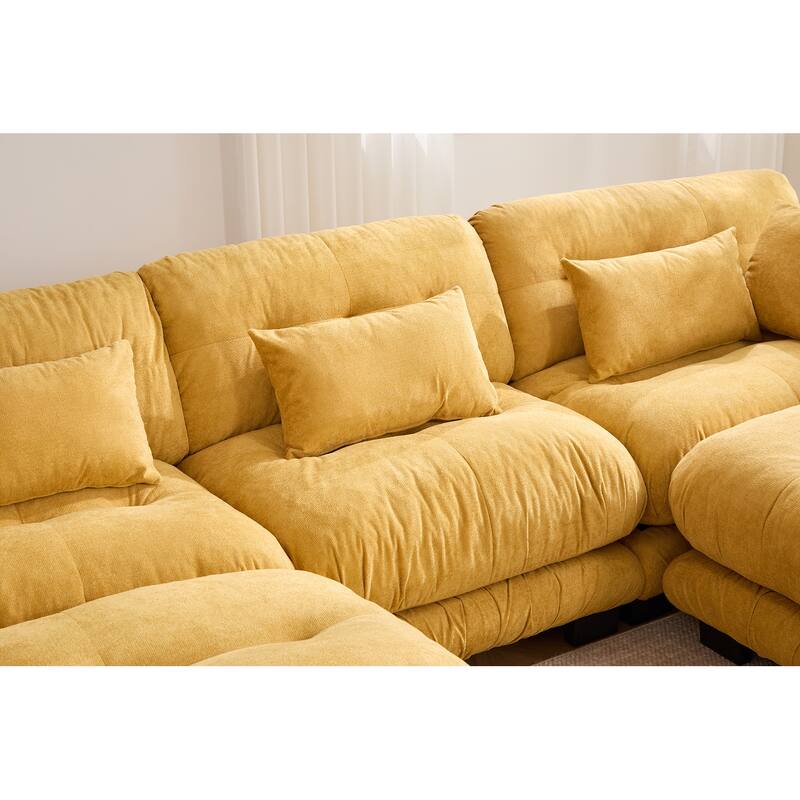 118'' Large U Shape Sofa Velvet Modular Sofa with 2 Ottomans for Living Room