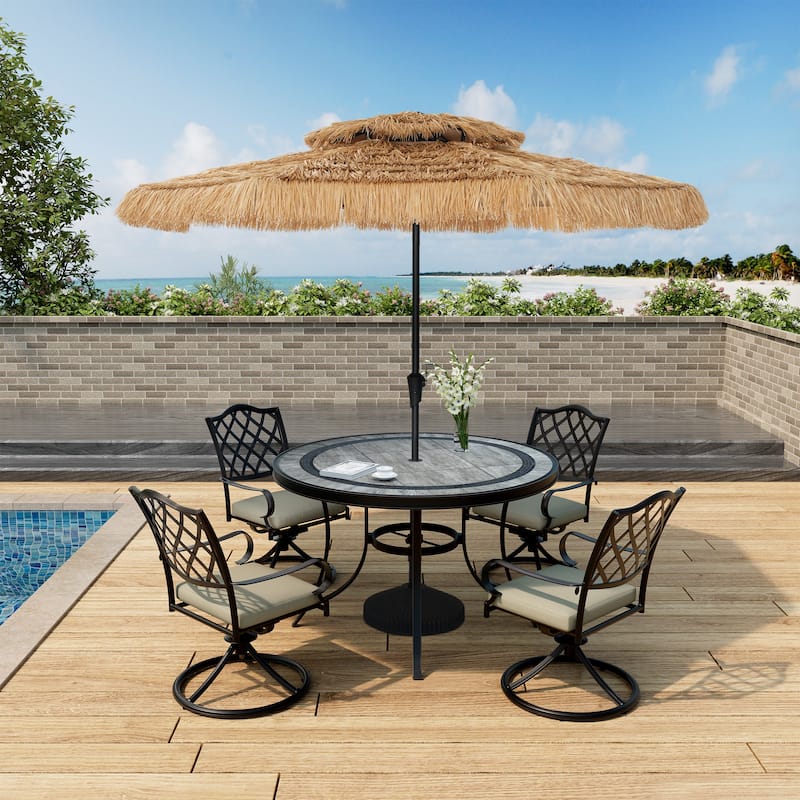 Clihome 9 Ft. Outdoor Double Top Hawaiian Style Thatch Umbrella