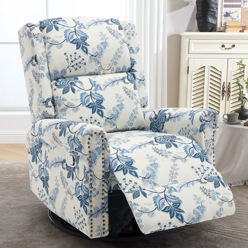 HOMYKA Floral Manual Recliner Swivel Rocking Chair Upholstered Glider
