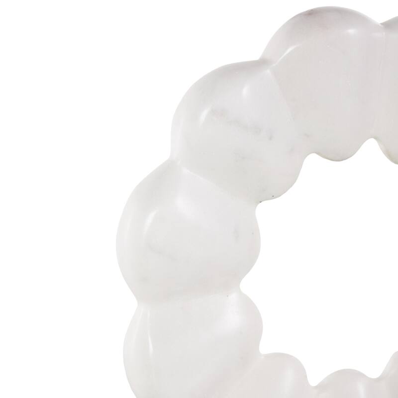 White Marble Floral Inspired Ring Geometric Decorative Sculpture with Black Block Base