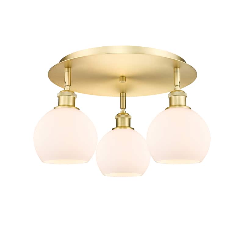Innovations Lighting Athens - 3 Light 18" Flush Mount - Satin Gold/Matte White