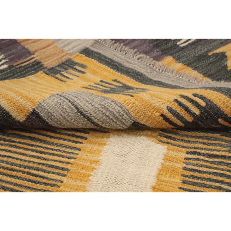 Hand Woven Oriental 100% Wool Carpet Southwestern Tribal Greys & Charcoal Kilim Area Rug - 5' 8'' X 3' 8''