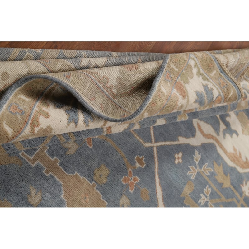 Blue & Ivory Oushak Indian Area Rug Handmade Wool Carpet - 9'2"x 12'0"