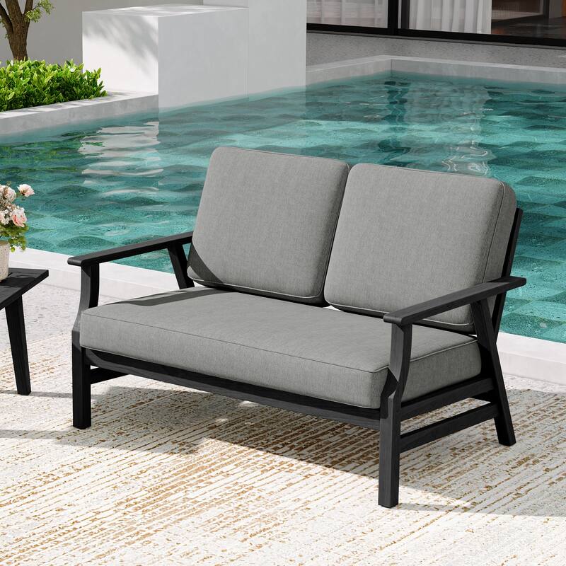 Teak Frame Outdoor Loveseat Daybed with Water-Resistant Cushions.