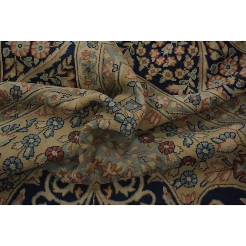 Hand Knotted Oriental 100% Wool Carpet Traditional Floral Navy Blue & Blues Kerman Area Rug - 13' 4'' X 10' 0''