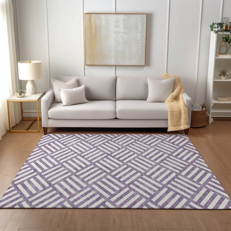 Machine Washable Indoor/ Outdoor Chantille Geo Modern Rug - Purple - 5' x 7'6"