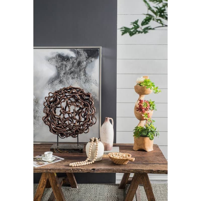 Rattan Sculpture with Teak Wood Stand - 23.5"