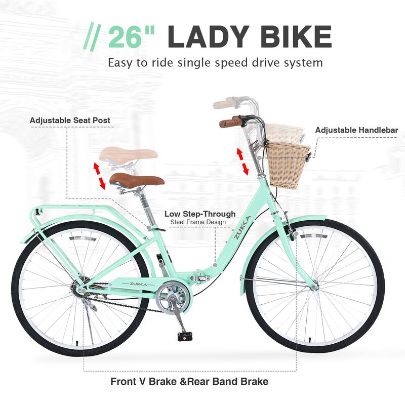 Ladies' Folding Bike - Durable Steel Frame, Single Speed, Compact Design for Storage & Commuting - 26