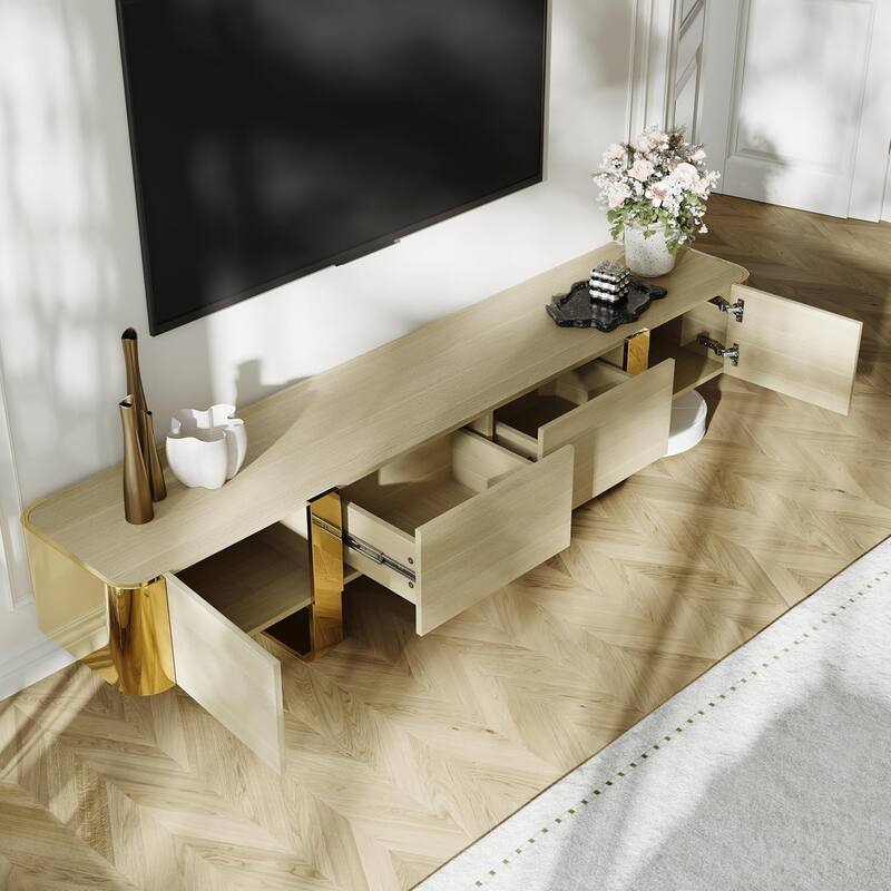 79 inch Wood TV Stand Partial Assembly Entertainment Center Modern Media Console with Drawers and Storage Cabinets
