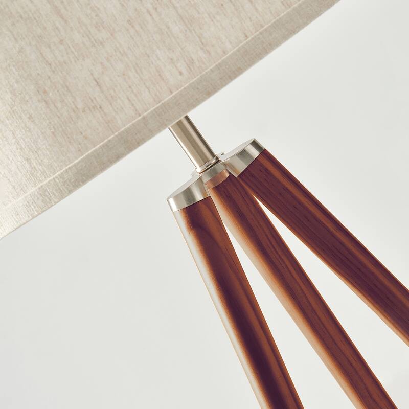 Brightech Emma 61 in. Mid-Century Modern LED Super Bright Floor Lamp with Beige Fabric Drum Shade