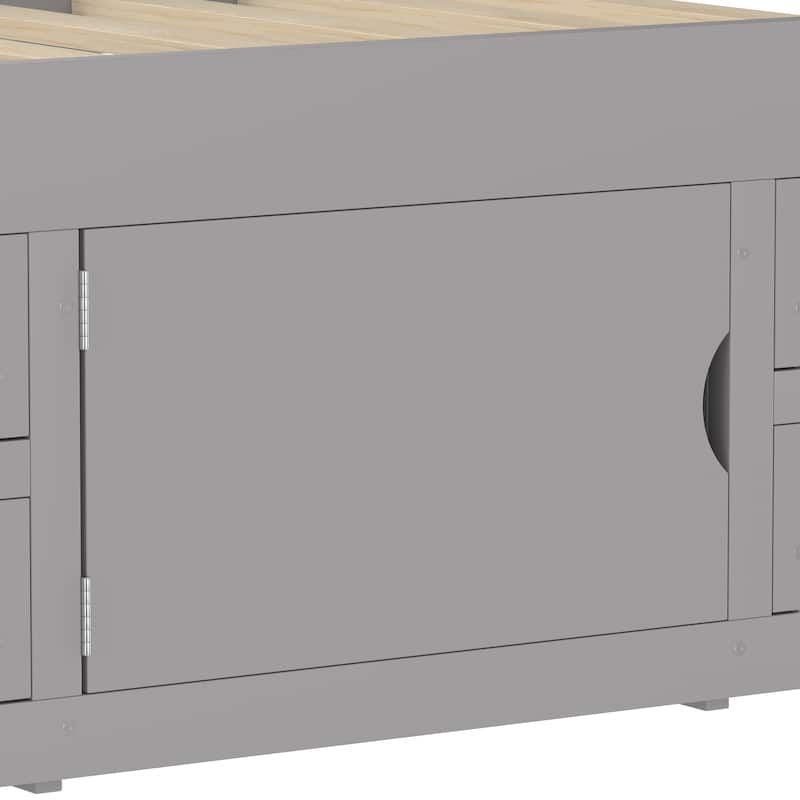 Twin Size Captain Platform Bed Frame with Storage Bookcases and Shelves,Four Drawers