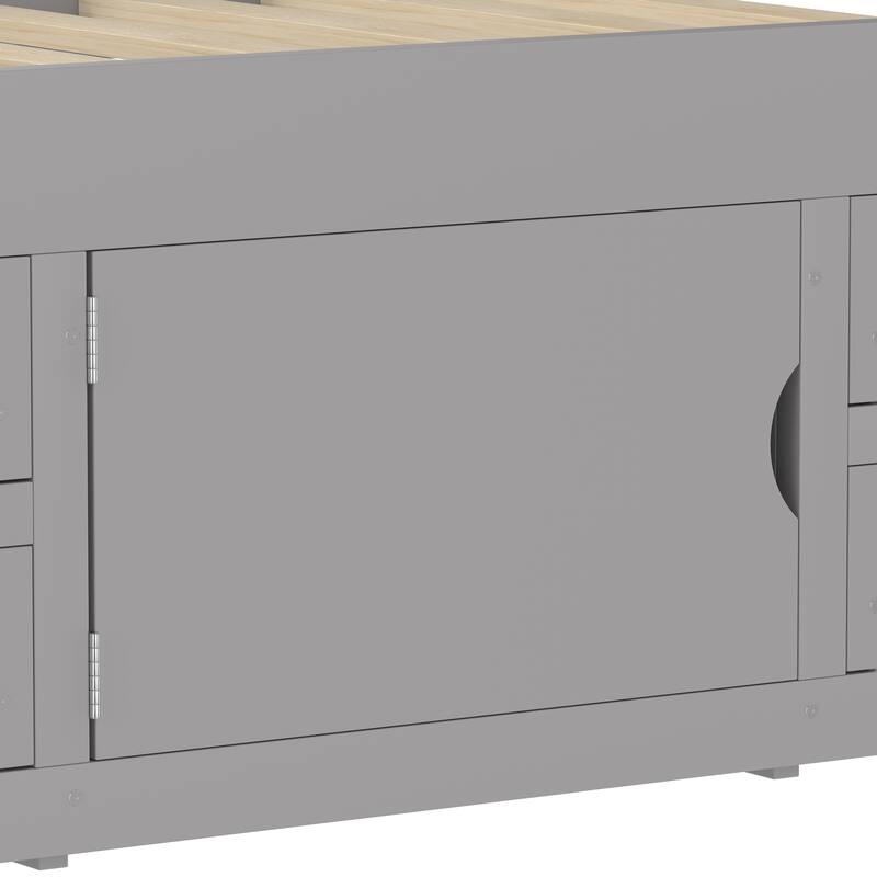 Twin Size Captain Platform Bed with Storage Bookcases Four Drawers