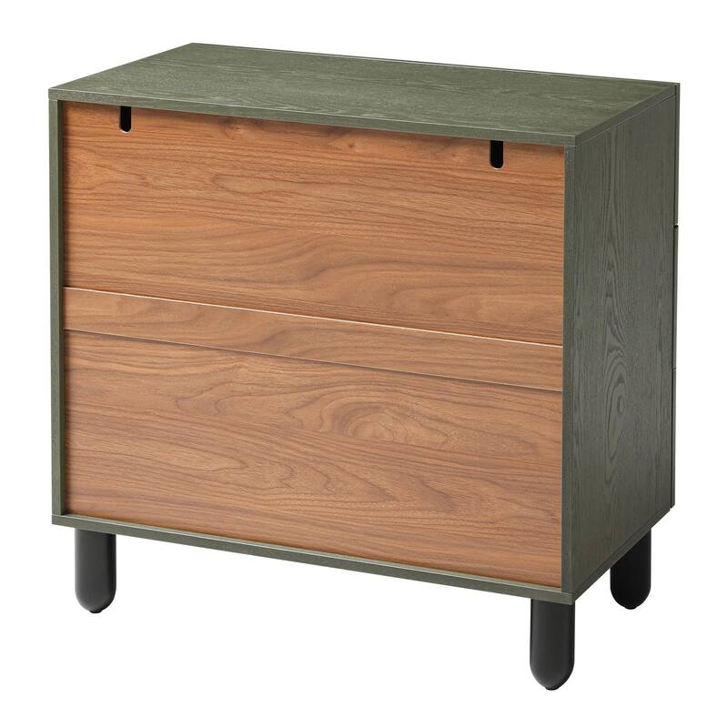 COZAYH Modern Geometric Dresser with Textured Frame Fronts, Contemporary Nightstand Featuring Rounded Pillar Pine Wood Legs