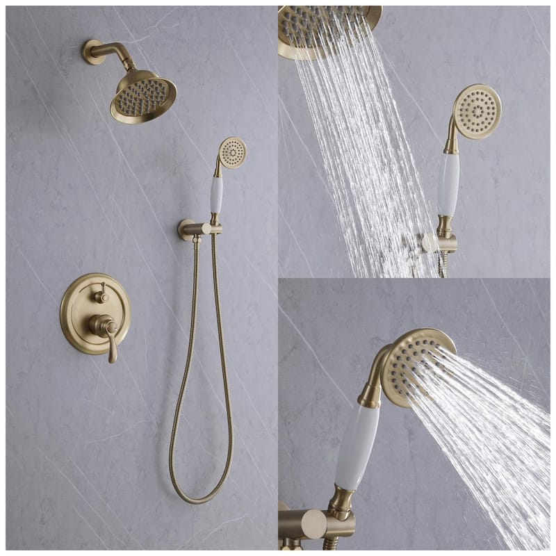 Vintage 6'' Round Complete Rainfall Shower Head System with Handheld and Hose in Black / Gold