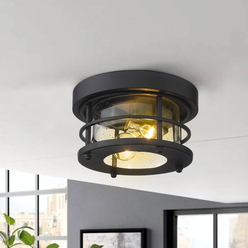 2-Light Flush Mount Ceiling Lights,Black Finish