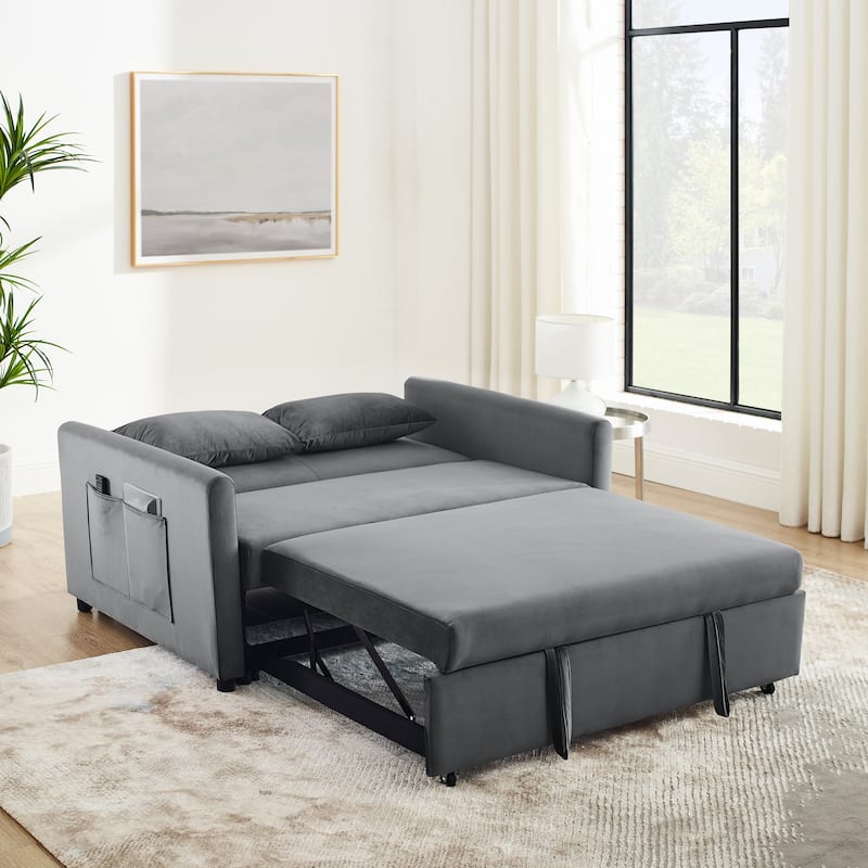 3-in-1 Convertible Sofa Bed Versatile Velvet Pullout Sofa Bed w ...