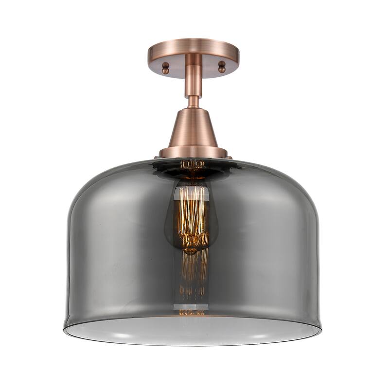 Innovations Lighting Caden Bell - 1 Light 12" Flush Mount - Antique Copper/Light Smoke