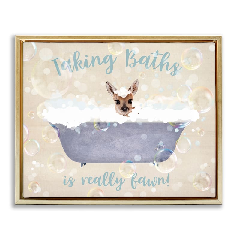 Stupell Taking Baths Is Fawn Framed Floater Canvas Wall Art Design By Susan Arnot - 31 x 25 - Gold