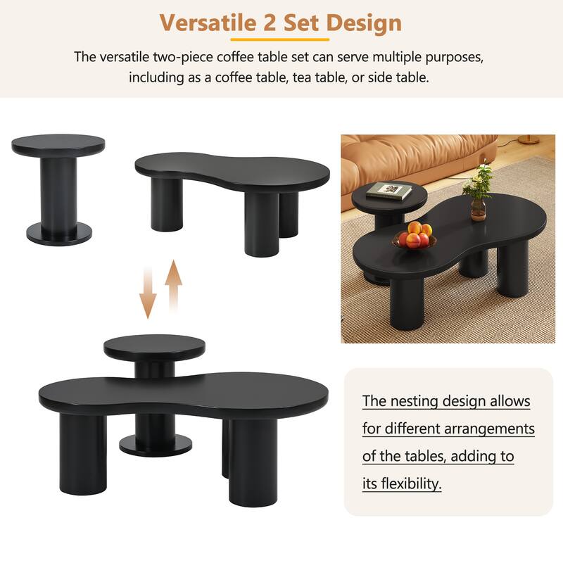 Modern 2-piece Cloud Table Set with Coffee Table and Round Small Side Table