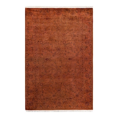 Overton Hand Knotted Wool Vintage Inspired Modern Contemporary Overdyed Gold Area Rug - 4' 2" x 6' 3"