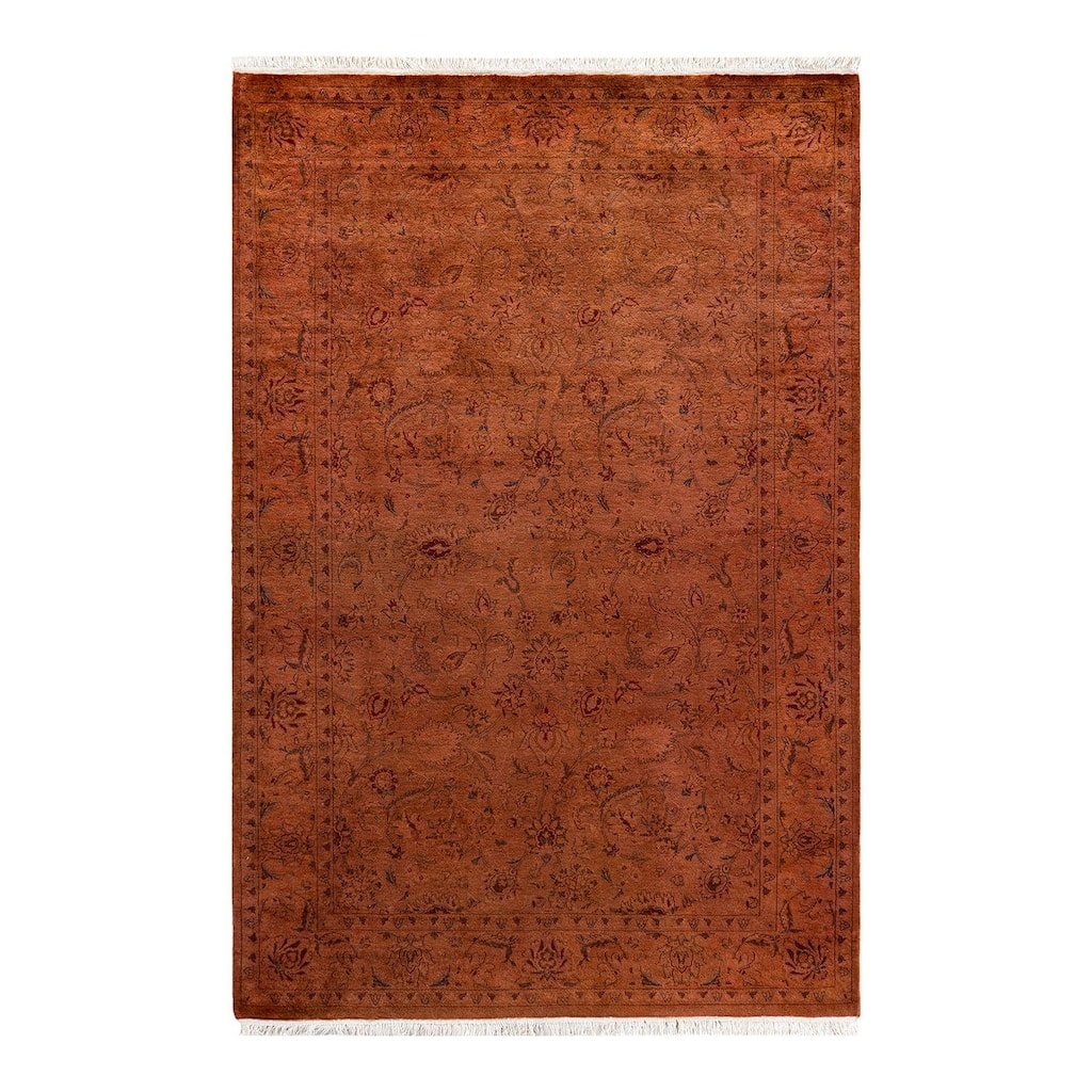 Overton Hand Knotted Wool Vintage Inspired Modern Contemporary Overdyed Gold Area Rug - 4' 2" x 6' 3"
