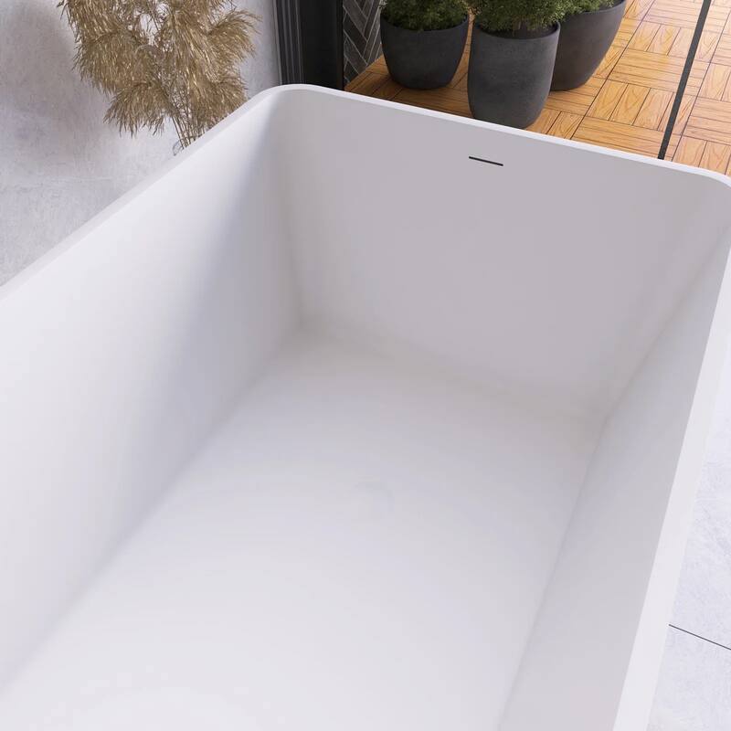 67 Inch Solid Surface Freestanding Soaking Bathtub in Matte White